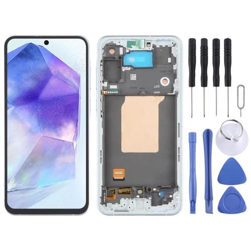 Écran LCD OLED numériseur complet avec cadre Samsung Galaxy A55 SM-A556B (Bleu Ciel)