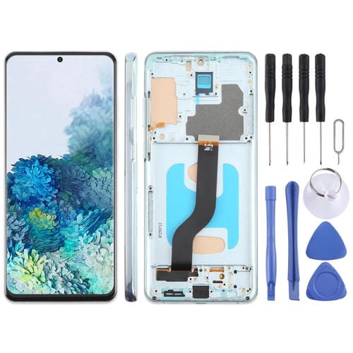 Pantalla LCD TFT de 6,58 pulgadas para Samsung Galaxy S20+ SM-G985F, digitalizador completo con marco, sin identificación de huellas dactilares (azul)