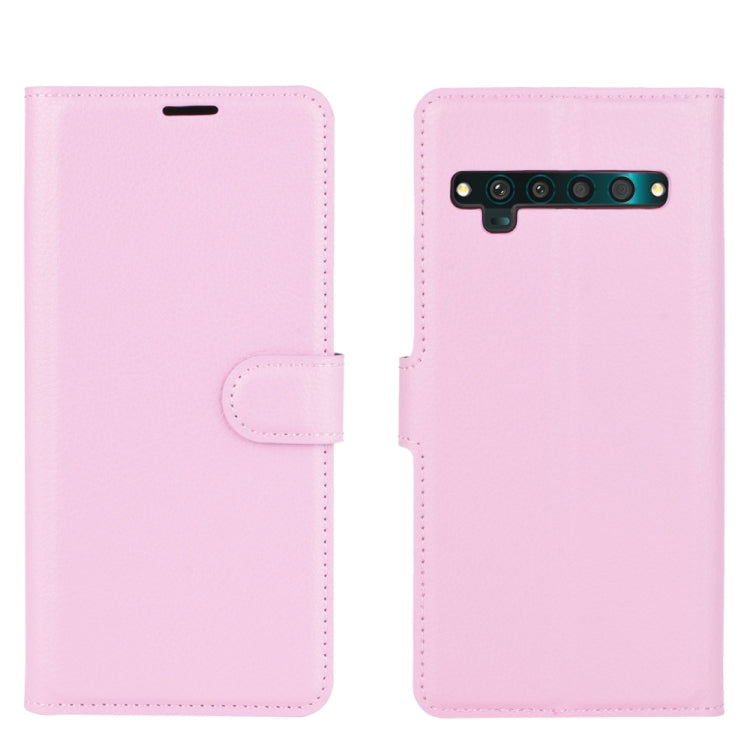 Funda Protectora para TCL 10 Pro con Tapa Horizontal, Textura Litchi, Soporte, Ranuras para Tarjetas y Billetera (Rosa)