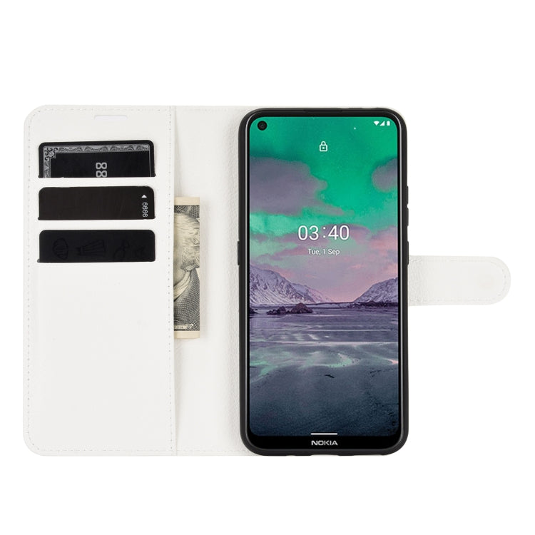 Para Nokia 3.4 Litchi Texture Funda protectora con tapa horizontal con soporte, ranuras para tarjetas y billetera (blanco)