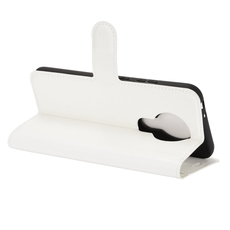 Para Nokia 3.4 Litchi Texture Funda protectora con tapa horizontal con soporte, ranuras para tarjetas y billetera (blanco)