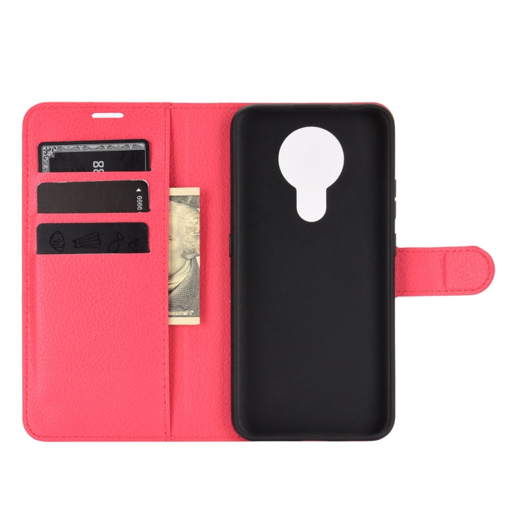 Para Nokia 3.4 Litchi Texture Funda protectora con tapa horizontal con soporte, ranuras para tarjetas y billetera (rojo)