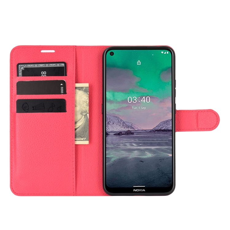 Para Nokia 3.4 Litchi Texture Funda protectora con tapa horizontal con soporte, ranuras para tarjetas y billetera (rojo)