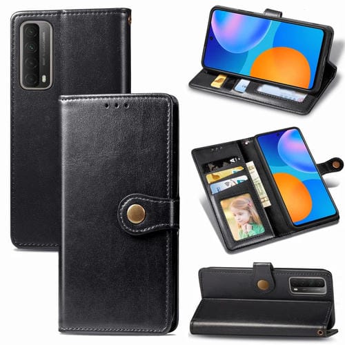 Para Huawei P Smart 2021 Retro Color Sólido Hebilla de cuero Funda telefónica con Lanyard & Photo Frame & Tarjeta Slot & Walket & Stand Function (Negro)