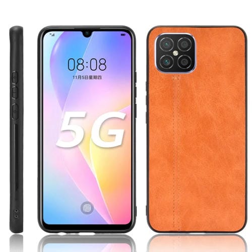 Para Huawei nova 8 SE Patrón de piel de vaca de costura a prueba de golpes PC + PU + Estuche de TPU (naranja)