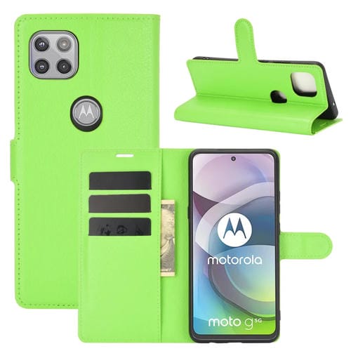 Para Motorola Moto G 5G Litchi Texture Funda protectora con tapa horizontal con soporte, ranuras para tarjetas y billetera (verde)
