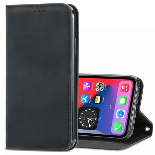 Funda para iPhone 12 Pro Max de Cuero Retro Skin Feel con Tapa Horizontal Magnética, Soporte, Ranuras para Tarjetas, Billetera y Marco de Fotos (Negro)