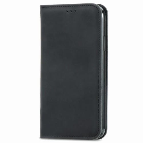 Funda para iPhone 12 Pro Max de Cuero Retro Skin Feel con Tapa Horizontal Magnética, Soporte, Ranuras para Tarjetas, Billetera y Marco de Fotos (Negro)