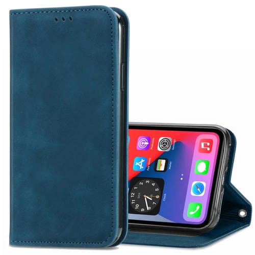 Funda para iPhone 12 Mini de Cuero con Tapa Horizontal Magnética, Soporte, Ranuras para Tarjetas y Billetera (Azul)