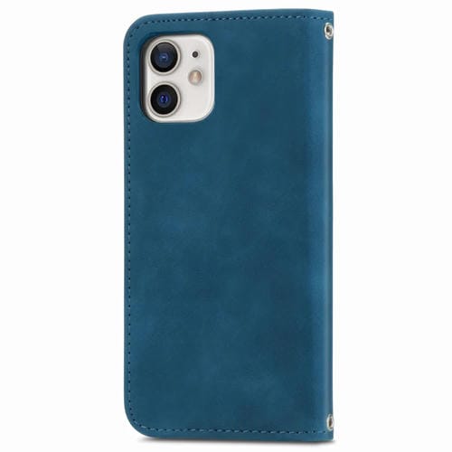 Funda para iPhone 12 Mini de Cuero con Tapa Horizontal Magnética, Soporte, Ranuras para Tarjetas y Billetera (Azul)