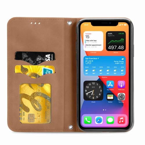 Funda para iPhone 12 Mini Cuero Retro con Tapa Magnética Soporte Ranuras Tarjetas Billetera Marco de Fotos (Brwon)