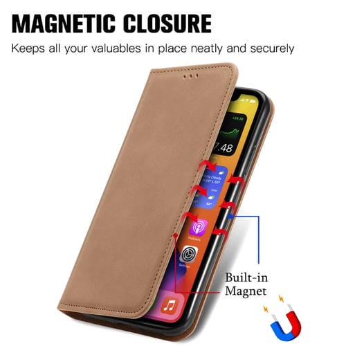Funda para iPhone 12 Mini Cuero Retro con Tapa Magnética Soporte Ranuras Tarjetas Billetera Marco de Fotos (Brwon)