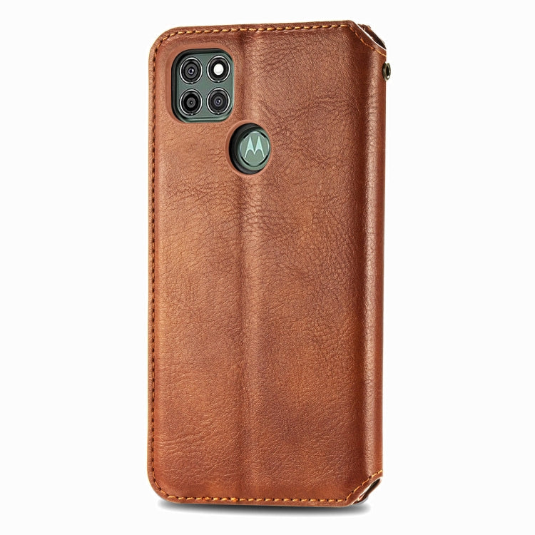 Para Motorola G9 power Cubic Grid Estuche de cuero sintético magnético con tapa horizontal presionado con soporte, ranuras para tarjetas y billetera (marrón)