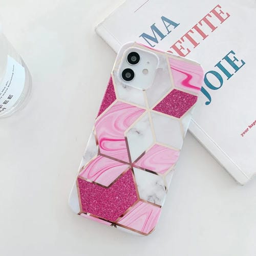 Funda para iPhone 12 Mini TPU Electrochapado Mármol Polvo de Brillo (Rosa)