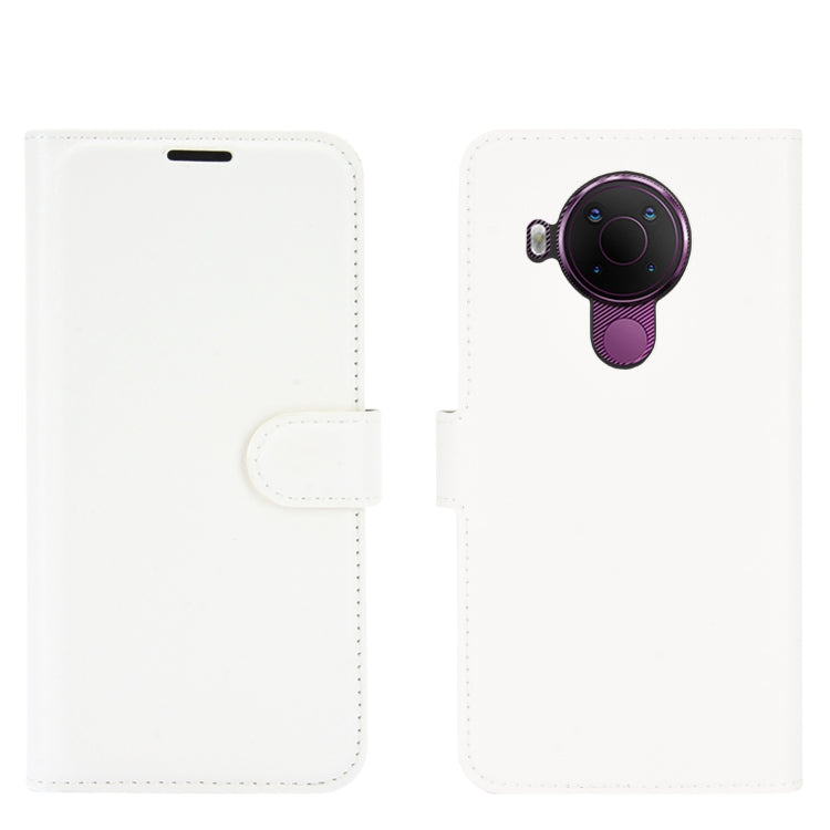 Para Nokia 5.4 Funda protectora con tapa horizontal con textura de litchi con soporte, ranuras para tarjetas y billetera (blanco)