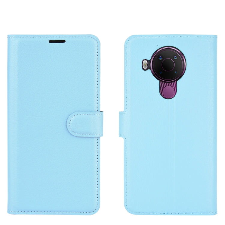 Para Nokia 5.4 Funda protectora con tapa horizontal con textura de litchi con soporte, ranuras para tarjetas y billetera (azul)