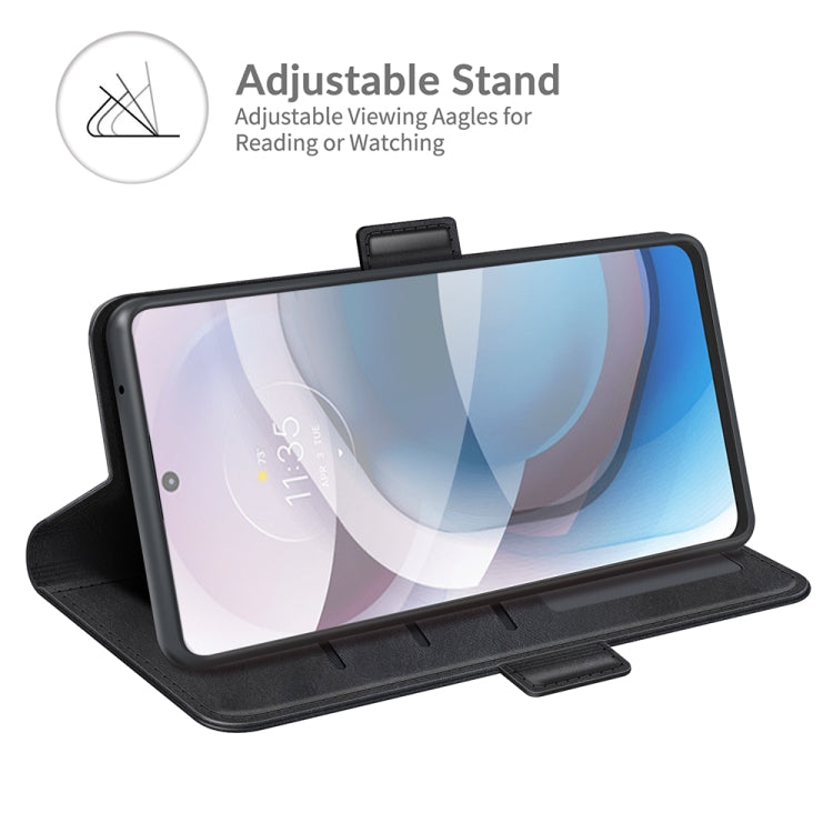 Para MOTOROLA MOTO ONE 5G ACE con hebilla magnética de doble lado de la funda de cuero con soporte y tragamonedas y billetera (negro)