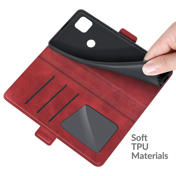 Para MOTOROLA MOTO ONE 5G ACE con hebilla magnética de doble lado Caja de cuero de chancletas horizontales con soporte y tragamonedas y billetera (rojo)