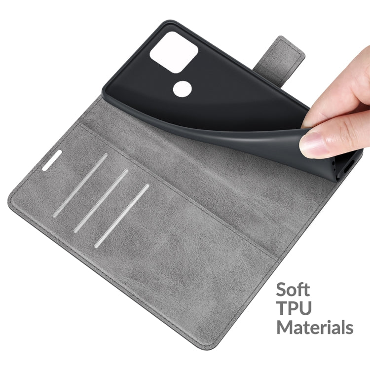 Para Google Pixel 5a Retro Becerro patrón Hebilla Horizontal Flip Funda de cuero con soporte y ranuras para tarjetas y billetera (gris)