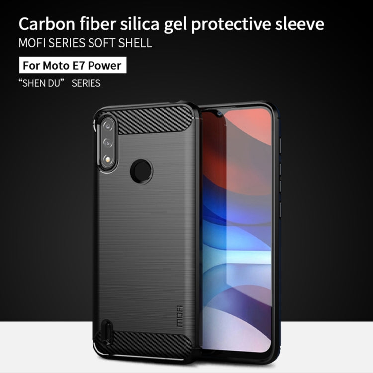 Para Motorola Moto E7 Power Mofi Gentleness Series Textura cepillada Fibra de carbono FIBRA SOFT TPU Funda (gris)