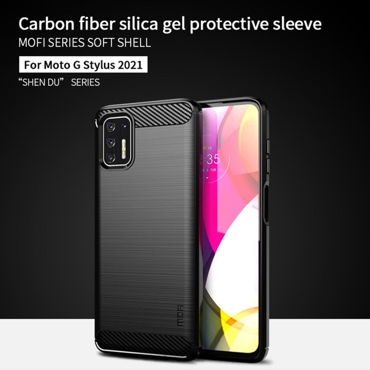 Para Motorola Moto G Stylus 2021 Mofi Serie de gentileza Textura cepillada Fibra de carbono Soft TPU Funda (gris)