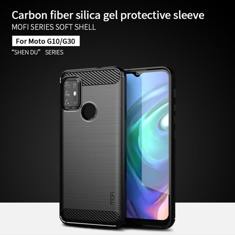 Para Motorola Moto G10 / G30 MOFI Gentleness Series Textura cepillada Fibra de carbono Soft TPU Caso (rojo)