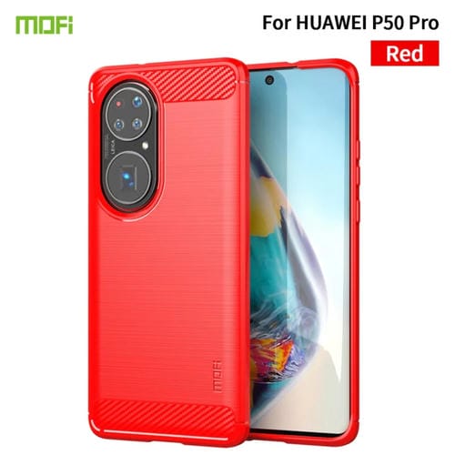 Para Huawei P50 Pro Mofi Gentleness Series Textura cepillada Fibra de carbono Soft TPU Caso (rojo)