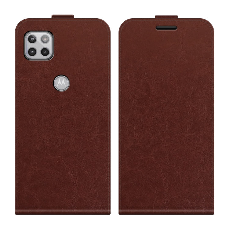Para MOTOROLA MOTO ONE 5G ACE R64 Funda protectora de cuero vertical de una sola textura con ranuras para tarjeta y marco de fotos (marrón)