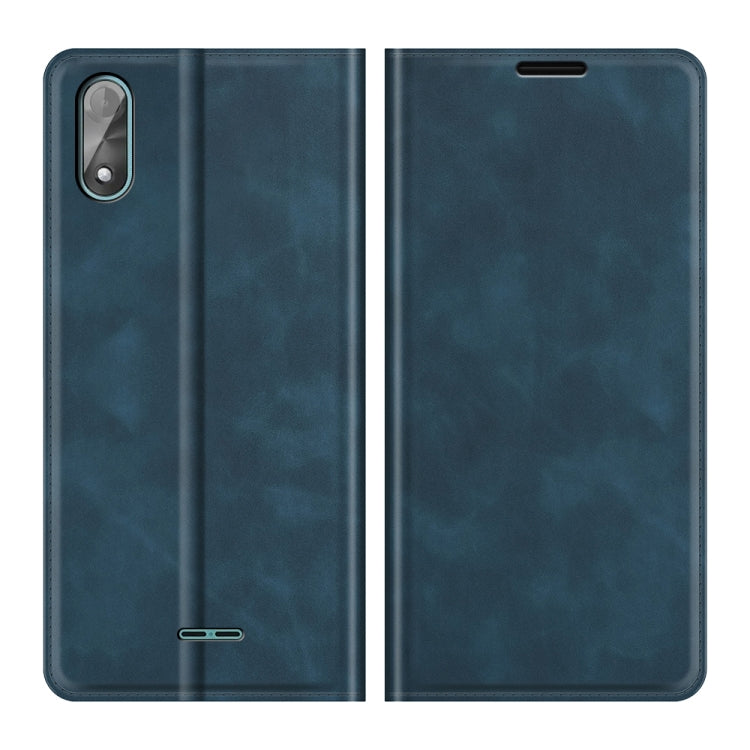 Para Wiko Y51 Funda de cuero de succión magnética de negocios de la piel retro-piel con soporte y ranuras para tarjetas y billetera (azul oscuro)