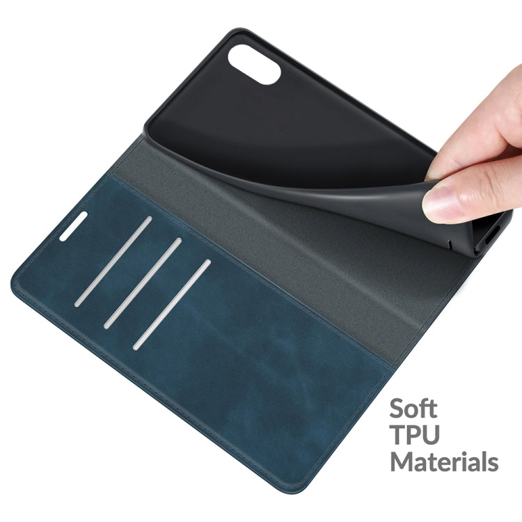 Para Wiko Y51 Funda de cuero de succión magnética de negocios de la piel retro-piel con soporte y ranuras para tarjetas y billetera (azul oscuro)