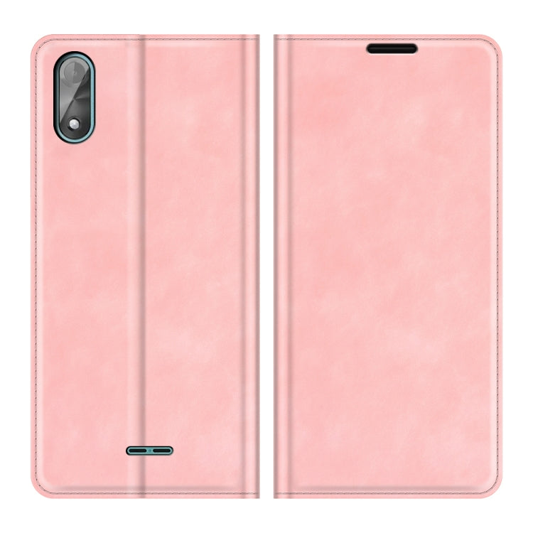 Para Wiko Y51 Funda de cuero de succión magnética de negocios de la piel retro-piel con soporte y tragamonedas y billetera (rosa)