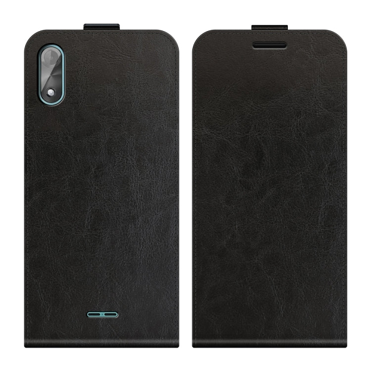 Para Wiko Y51 R64 Textura de una sola caja protectora de cuero con volteo vertical con tragamonedas y marco de fotos (negro)