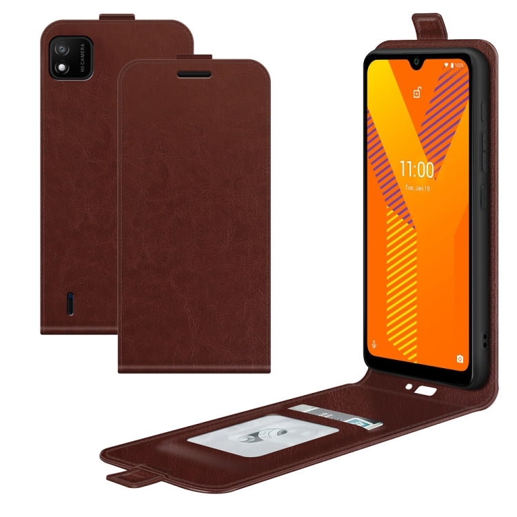 Estuche Protector Cuero Wiko Y62 R64 Flip Vertical Tragamonedas Marco Fotos (Marrón)