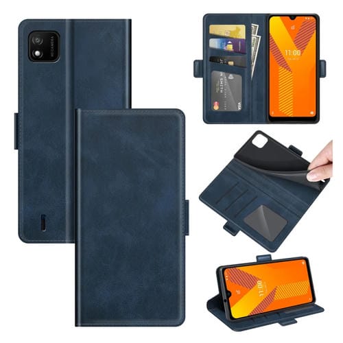 Funda para Wiko Y62 Caja de Cuero con Hebilla Magnética Doble Lado, Soporte y Ranuras para Tarjetas (Azul Oscuro)