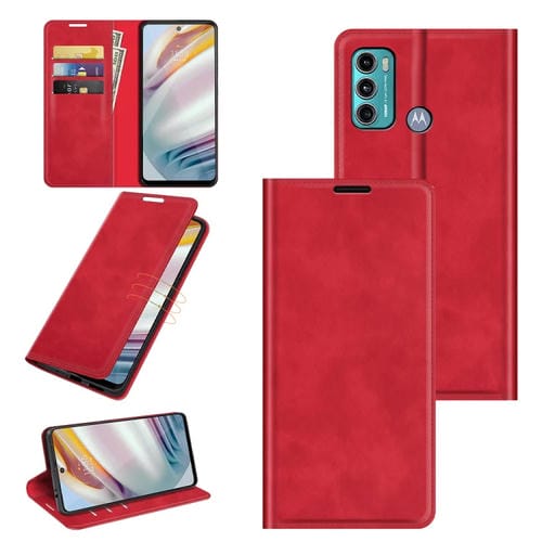 Para Motorola Moto G60 / G40 Fusion Retro-Skin Business Succión magnética de succión magnética con soporte y tragamonedas y billetera (rojo)