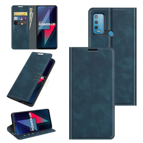 Funda de Cuero para Wiko Power U30 con Succión Magnética, Soporte, Tragamonedas y Billetera (Azul Oscuro)