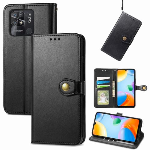 Para Xiaomi Redmi 10c Retro Color Sólido Hebilla Caja de cuero (Negro)