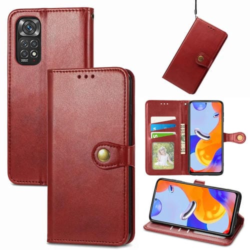 Para Xiaomi Redmi Note 11 Pro 4G Global Retro Color Sólido Color Hebilla Caja de cuero (rojo)
