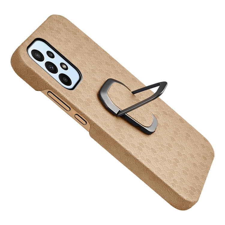 Para Samsung Galaxy A23 4G Soporte de anillo Honeycomb PU caja del teléfono (café)