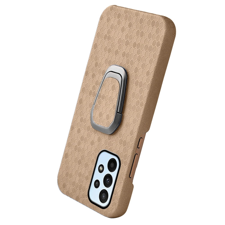 Para Samsung Galaxy A23 4G Soporte de anillo Honeycomb PU caja del teléfono (café)
