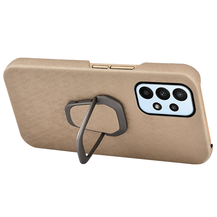 Para Samsung Galaxy A23 4G Soporte de anillo Honeycomb PU caja del teléfono (café)