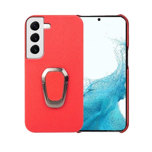 Para Samsung Galaxy S22 5G Ring Holder Litchi Texture Funda de cuero genuino para teléfono (Rojo)