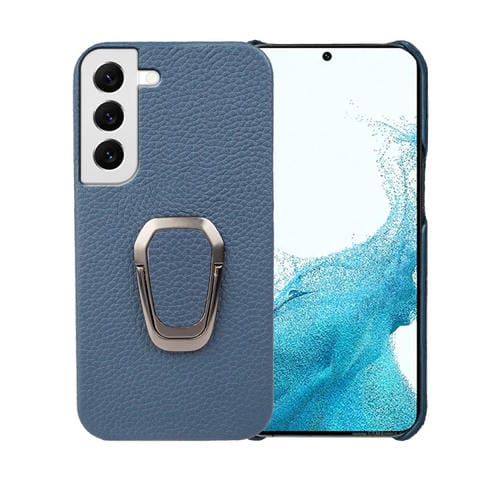 Para Samsung Galaxy S22 5G Ring Holder Litchi Texture Funda de cuero genuino para teléfono (Azul)