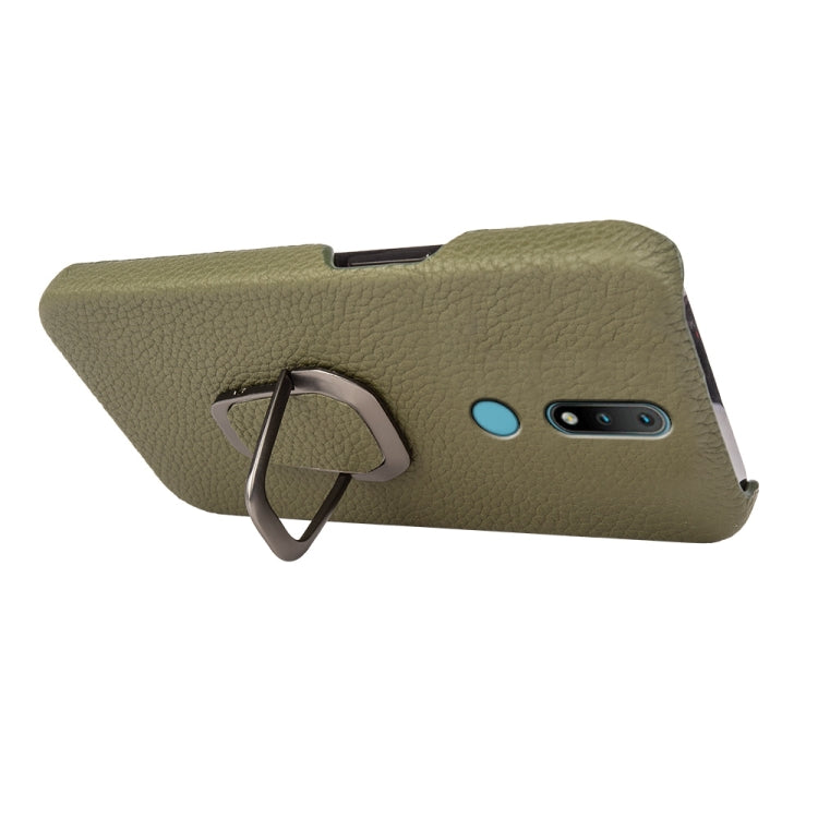 Para Nokia 2.4 Ring Holder Litchi Texture Funda de teléfono de cuero genuino (Verde)
