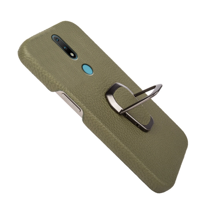 Para Nokia 2.4 Ring Holder Litchi Texture Funda de teléfono de cuero genuino (Verde)
