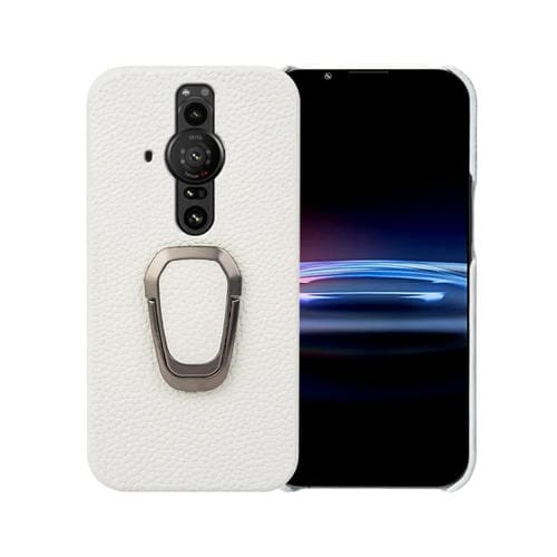 Para Sony Xperia Pro-l Ring Holder Litchi Texture Funda de teléfono de cuero genuino (Blanco)