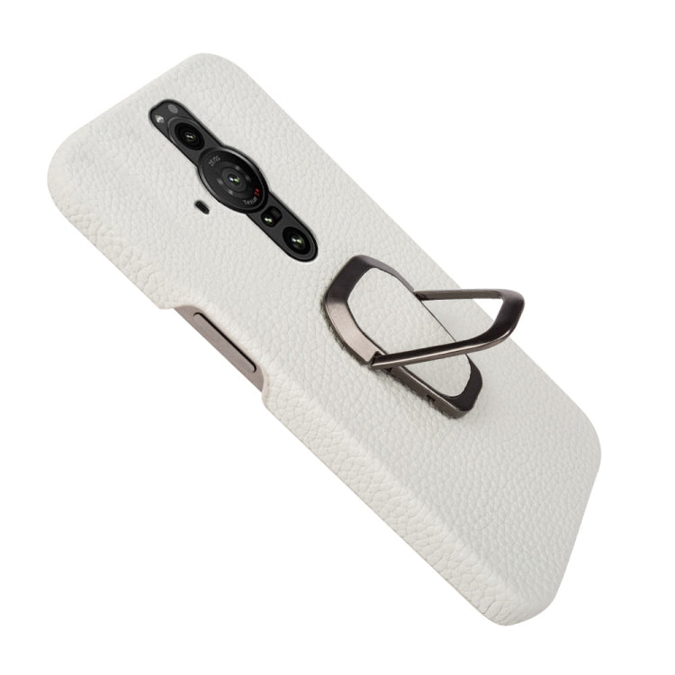 Para Sony Xperia Pro-l Ring Holder Litchi Texture Funda de teléfono de cuero genuino (Blanco)