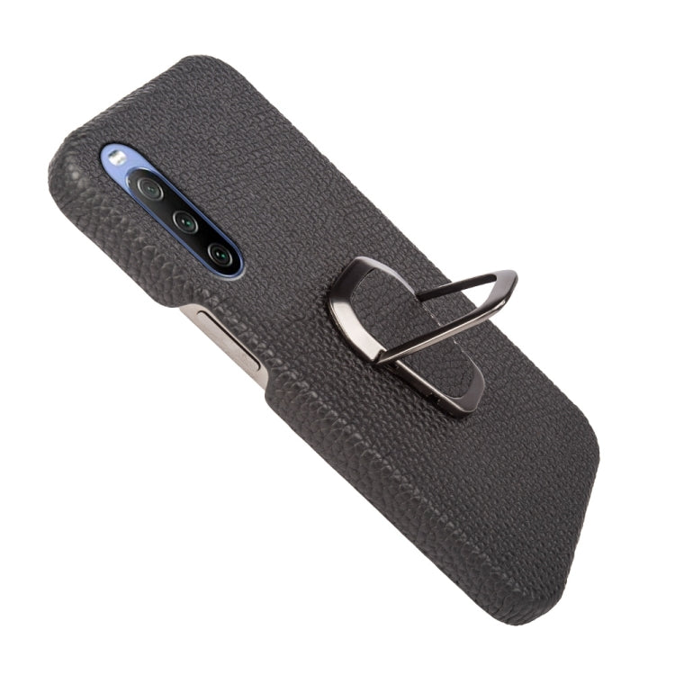 Para Sony Xperia 10 lll Ring Holder Litchi Texture Funda de teléfono de cuero genuino (Negro)