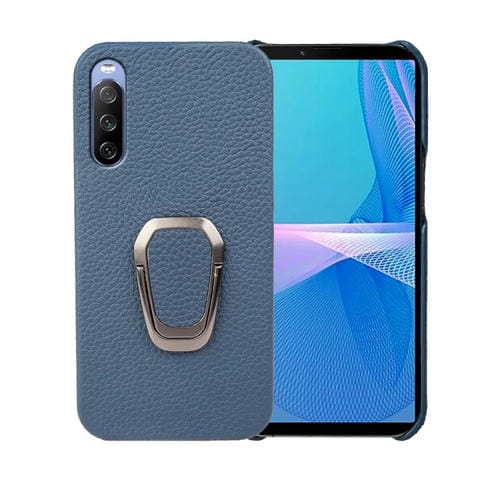 Para Sony Xperia 10 lll Ring Holder Litchi Texture Funda de teléfono de cuero genuino (Azul)