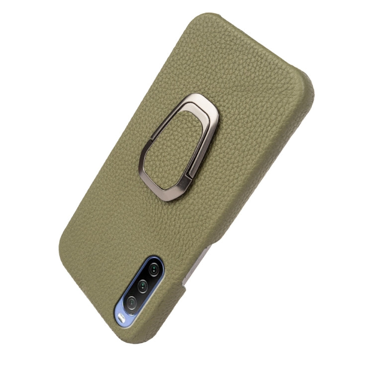 Para Sony Xperia 10 lll Ring Holder Litchi Texture Funda de teléfono de cuero genuino (Verde)